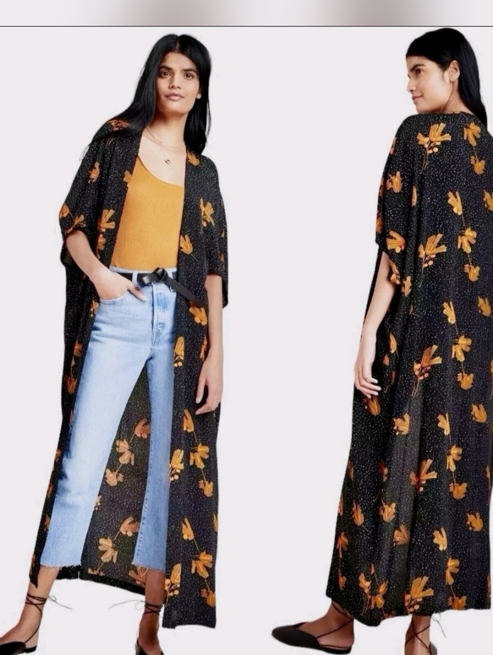 NWT $138 ANTHROPOLOGIE Bel Kazan Sadie Duster One Size Kimono Summer Orange